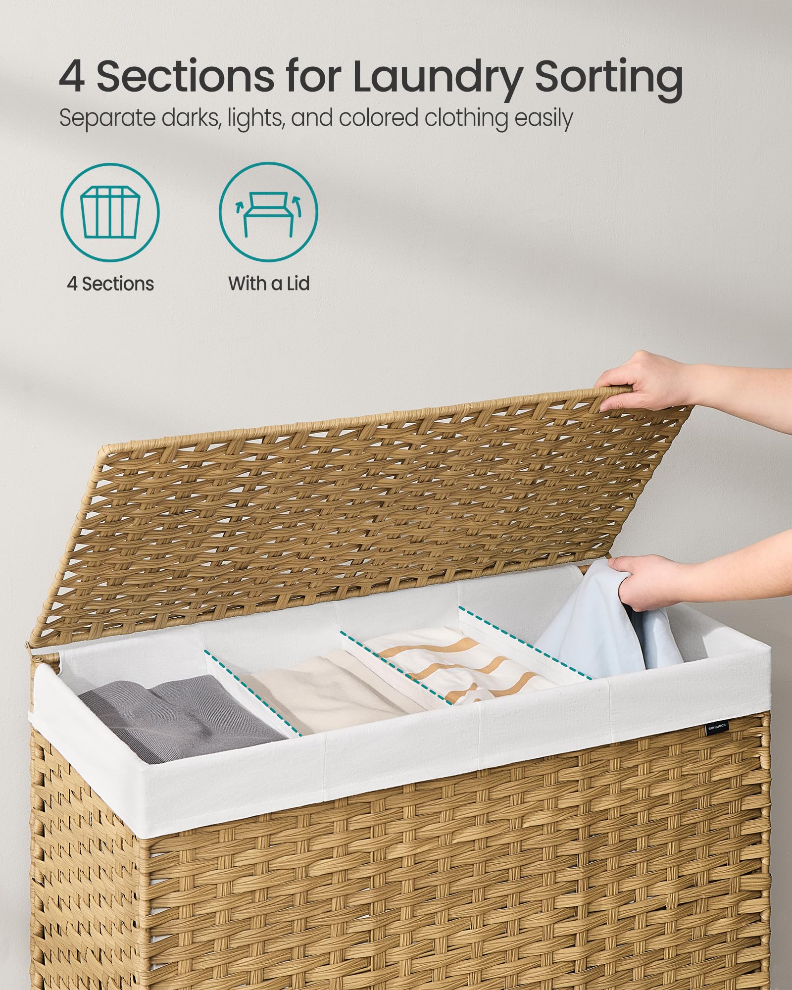 SONGMICS Laundry Hamper with Lid, 55.4 Gallons (210 L), Rolling Laundry Basket with Wheels