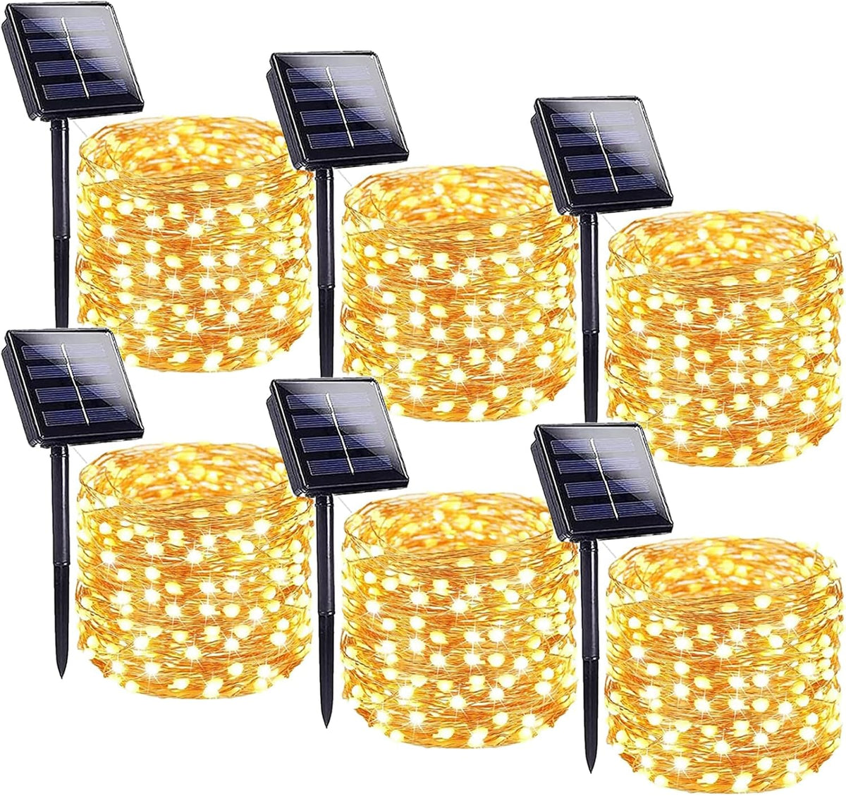 Solar String Lights Outdoor, 6 Pack Each 100 LED Solar Christmas Lights Outside Waterproof Copper
