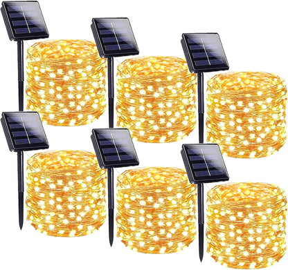 Solar String Lights Outdoor, 6 Pack Each 100 LED Solar Christmas Lights Outside Waterproof Copper