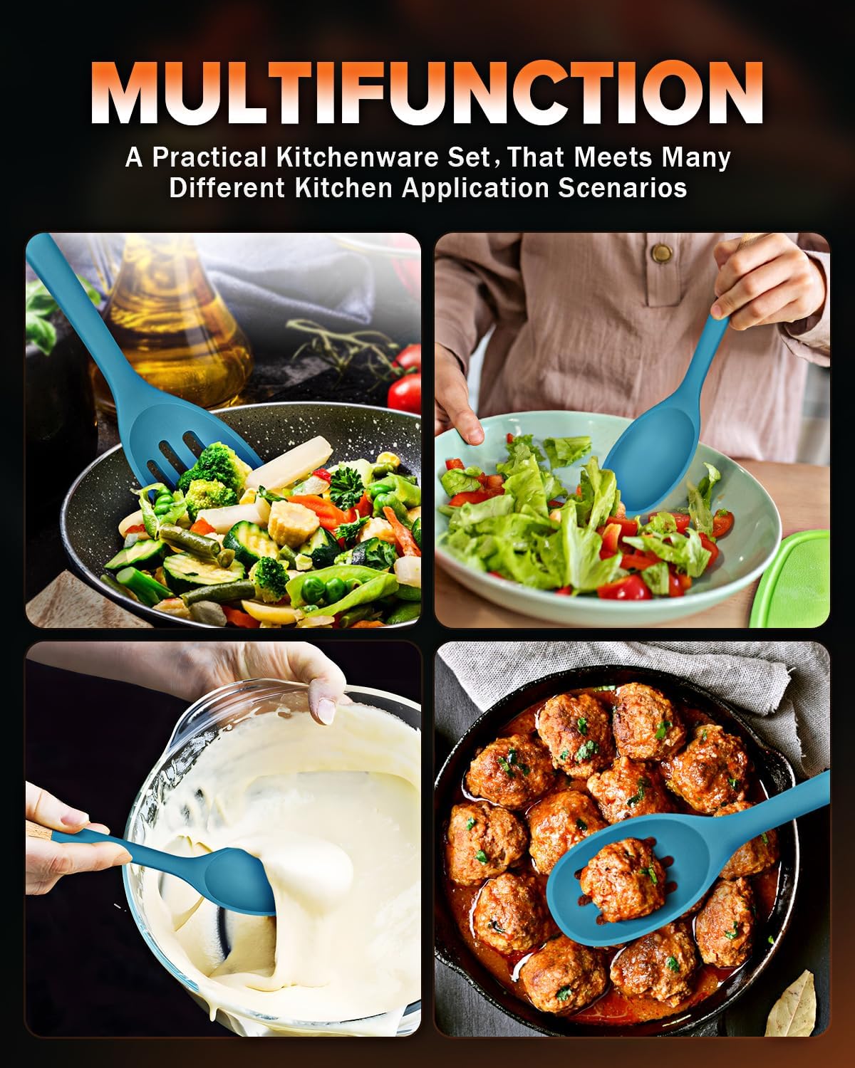 Silicone Cooking Spoons, Great for Scooping Sides and Serving Hearty Stews, BPA-Free Matte