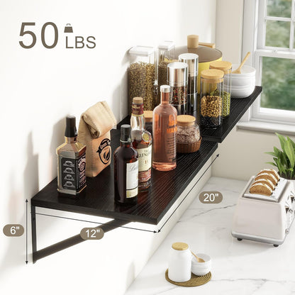 Fun Memories 20 Inch Floating Shelves for Wall, Black Bathroom Shelves Set of 2, 12 Inch Deep Wall