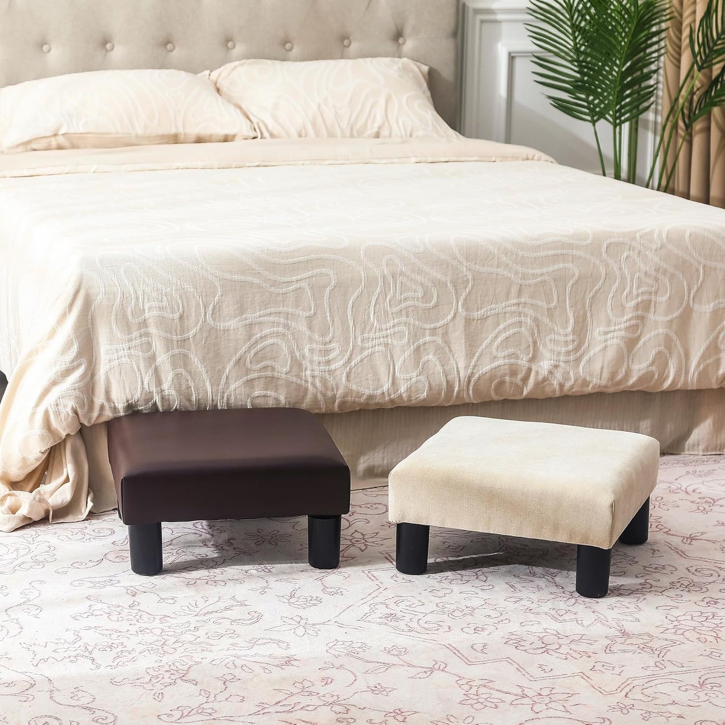 Joveco Small Foot Rest Stool Ottoman, 15" Fabric Square Footstool Upholstered Footrest for Chair