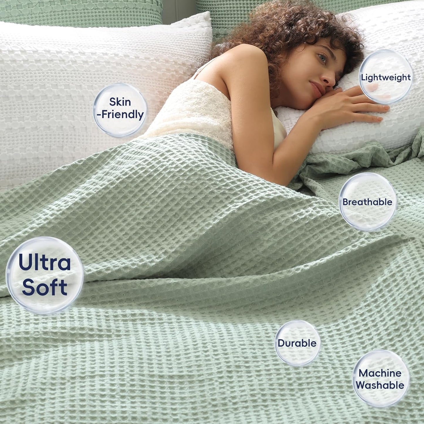 PHF Ultra Soft Waffle Weave Blanket Twin Size 66"x 90"- Washed Lightweight Breathable Cozy Woven