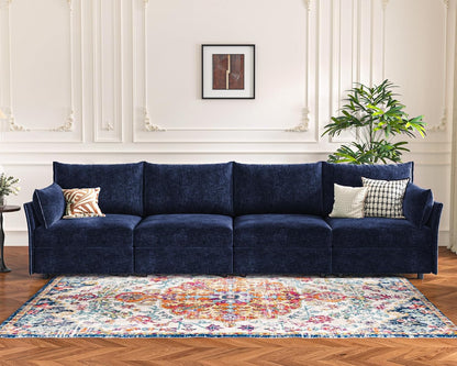 134.6" Modular Sectional Sofa, Oversized 4 Seater Blue Couch with Removable Chenille Fabric Cover