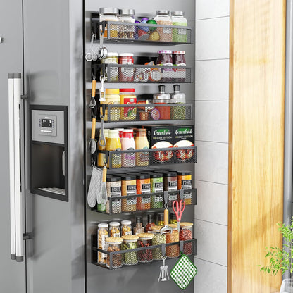 Magnetic Spice Rack for Refrigerator, 6 Pack Magnetic Shelf, Fridge Magnet Organizer with Moveable