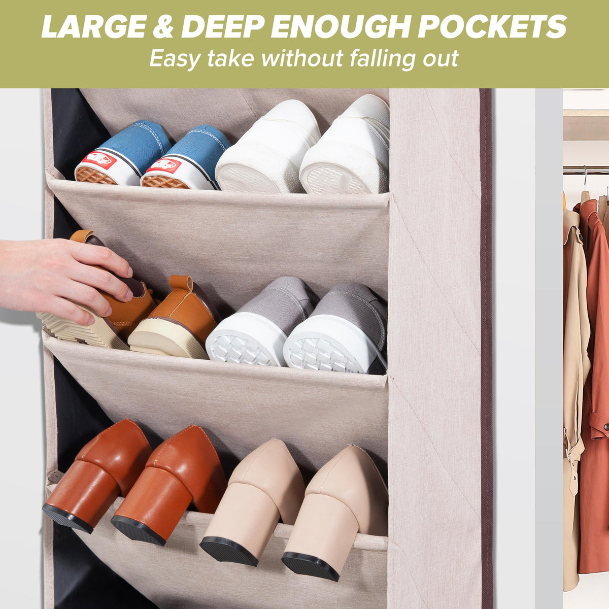 4 Pack Shoe Organizer with 6 Extra Large Pockets and 4 Large Pocket, Over the Door Sturdy Closet