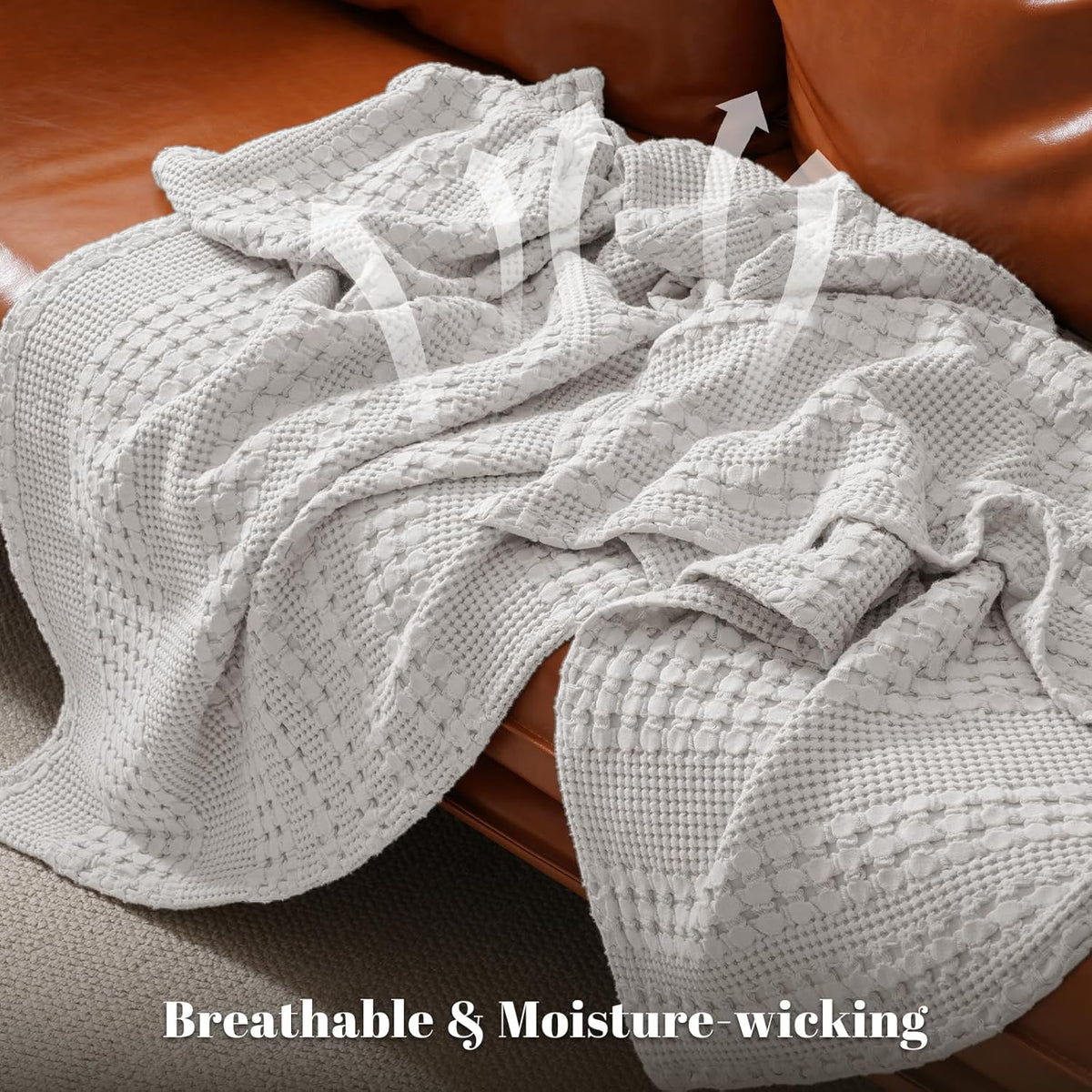 PHF 100% Cotton Waffle Weave Throw Blanket, Soft Lightweight Breathable Cozy Summer Throws for