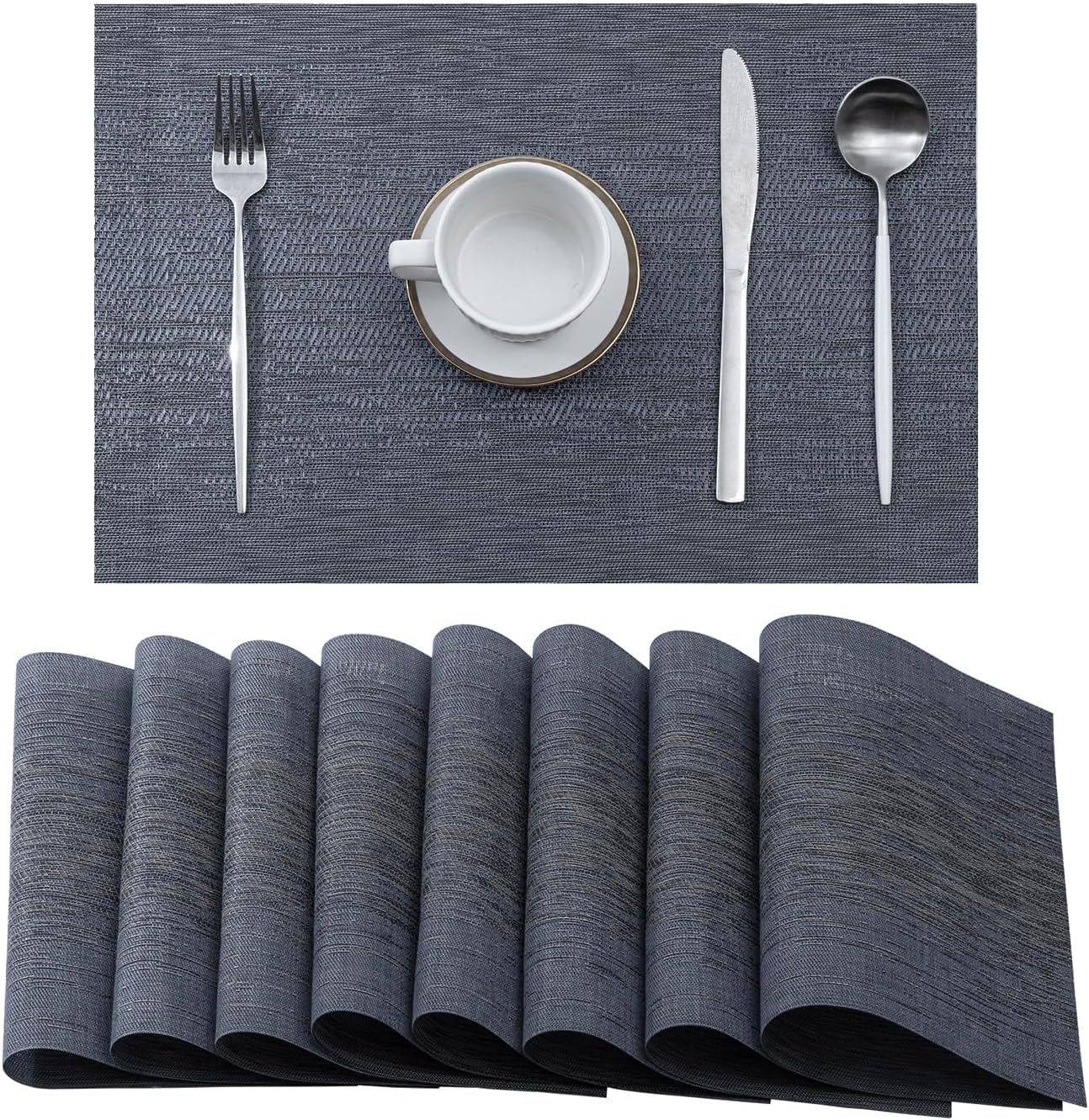 Leetaltree Denim Blue Placemats Set of 8 - Heat Resistant Non-Slip Place mats for Dining Table