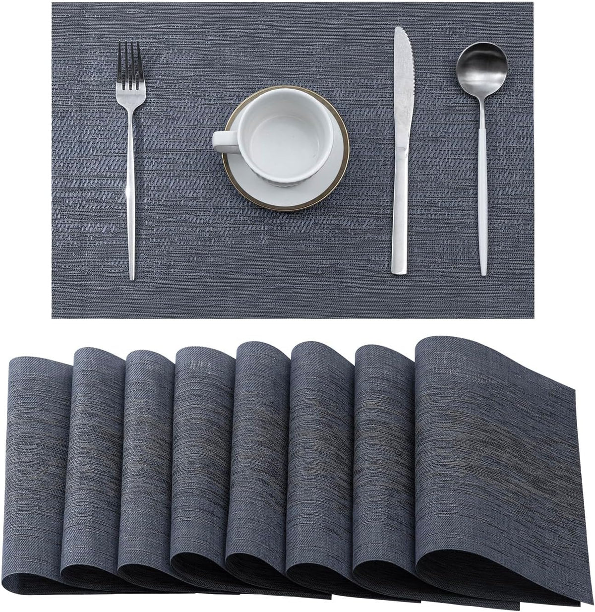 Leetaltree Denim Blue Placemats Set of 8 - Heat Resistant Non-Slip Place mats for Dining Table