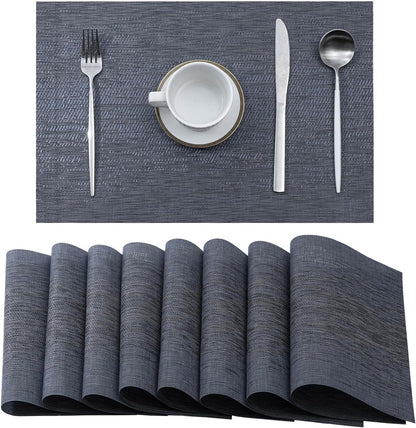 Leetaltree Denim Blue Placemats Set of 8 - Heat Resistant Non-Slip Place mats for Dining Table