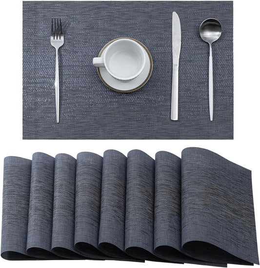 Leetaltree Denim Blue Placemats Set of 8 - Heat Resistant Non-Slip Place mats for Dining Table