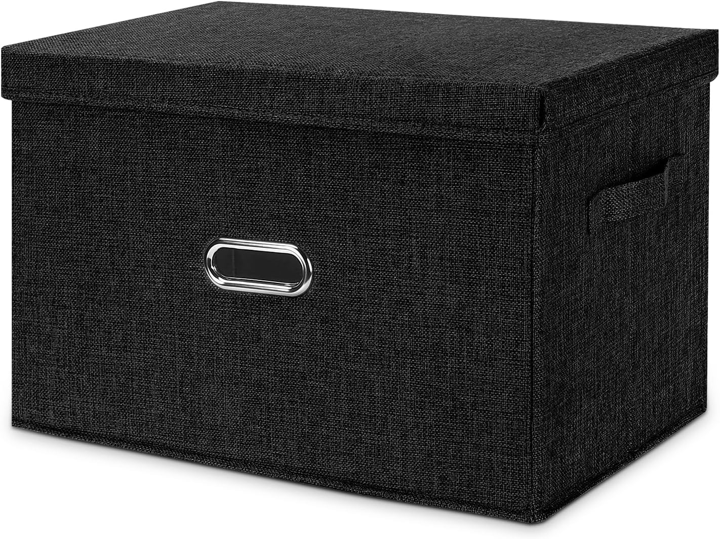 Large Linen Fabric Foldable Storage Bins with Removable Lid and Handles, Washable Storage Box