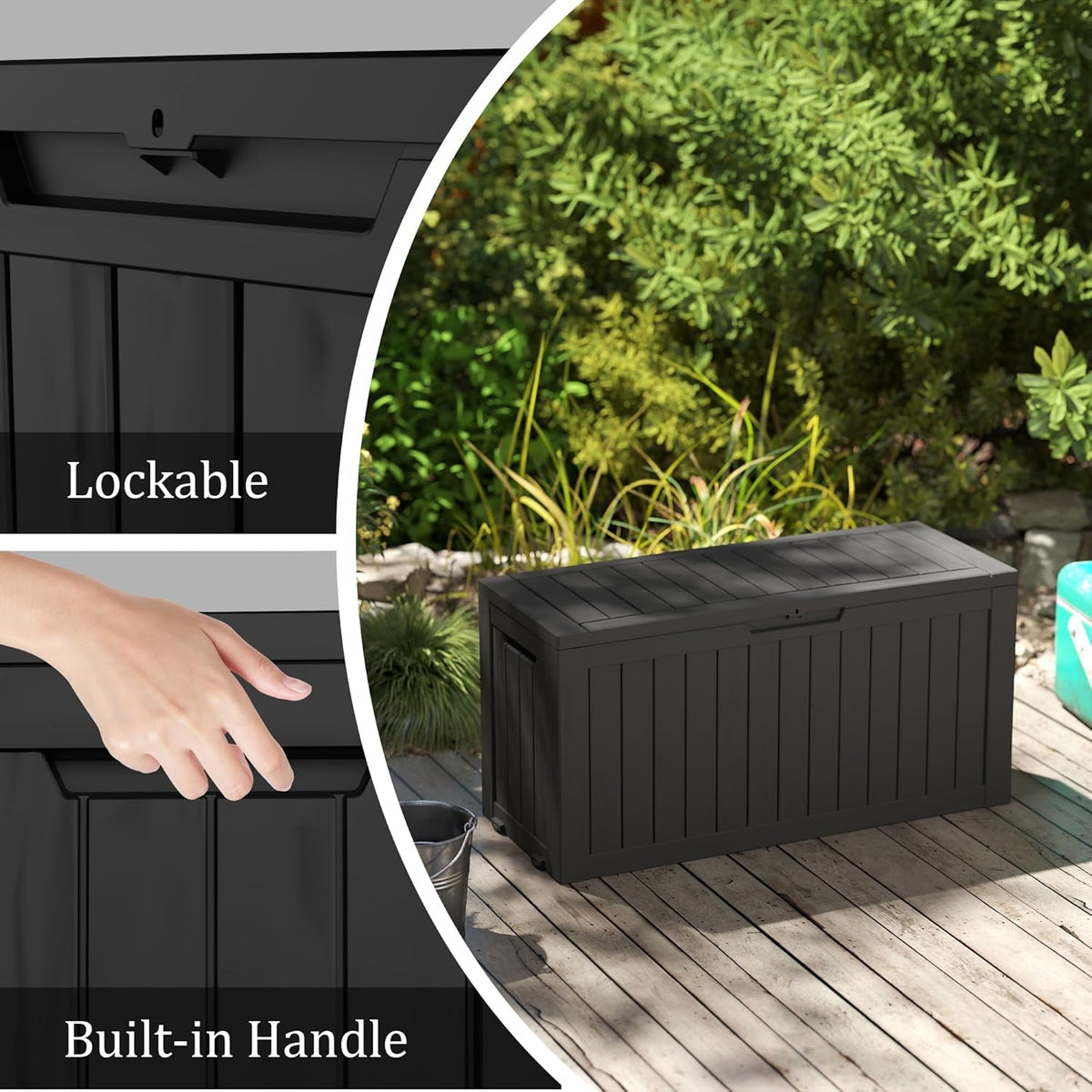 80 Gallon Outdoor Storage Box with Wheels, Waterproof Lockable Resin Deck Box Patio Storage Bin for