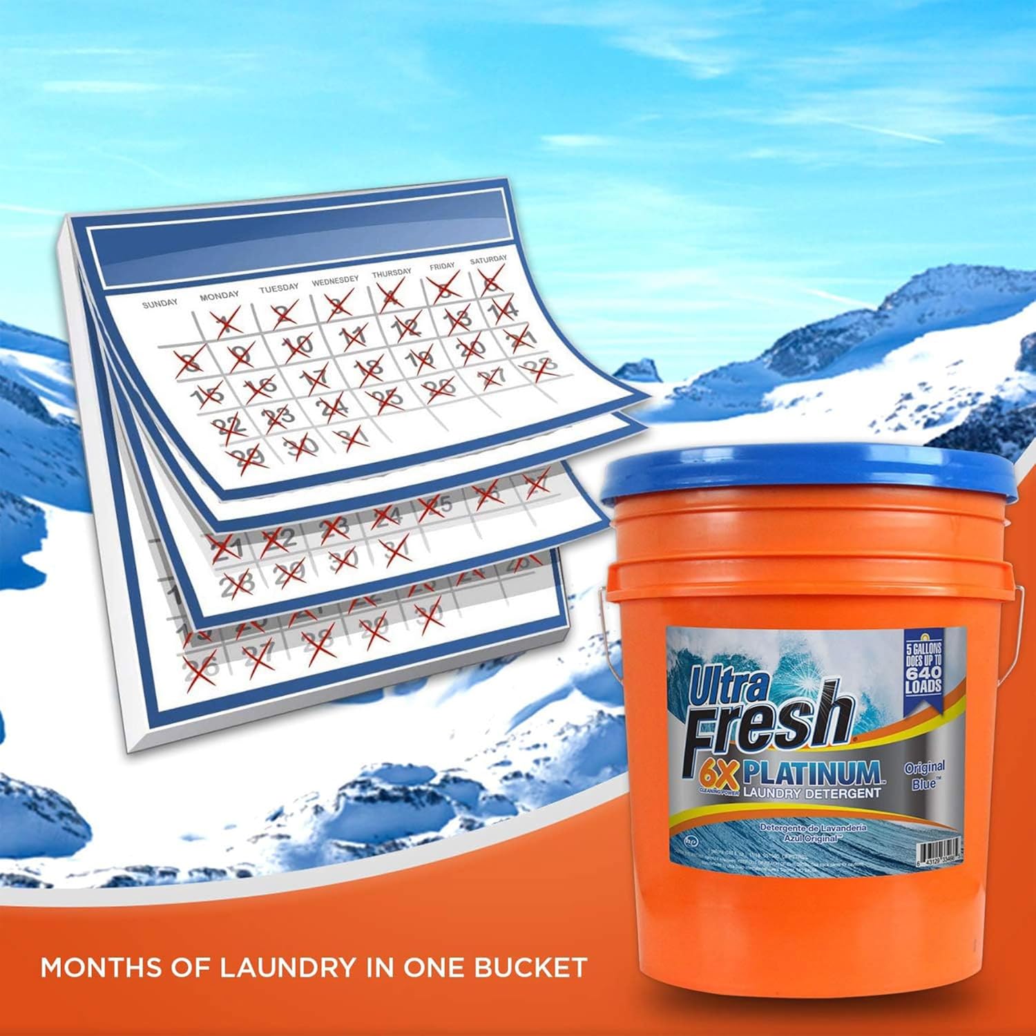 Ultra Fresh 5 Gallon Liquid Laundry Detergent Washing Soap for All Machine Types, 6X Platinum, Up