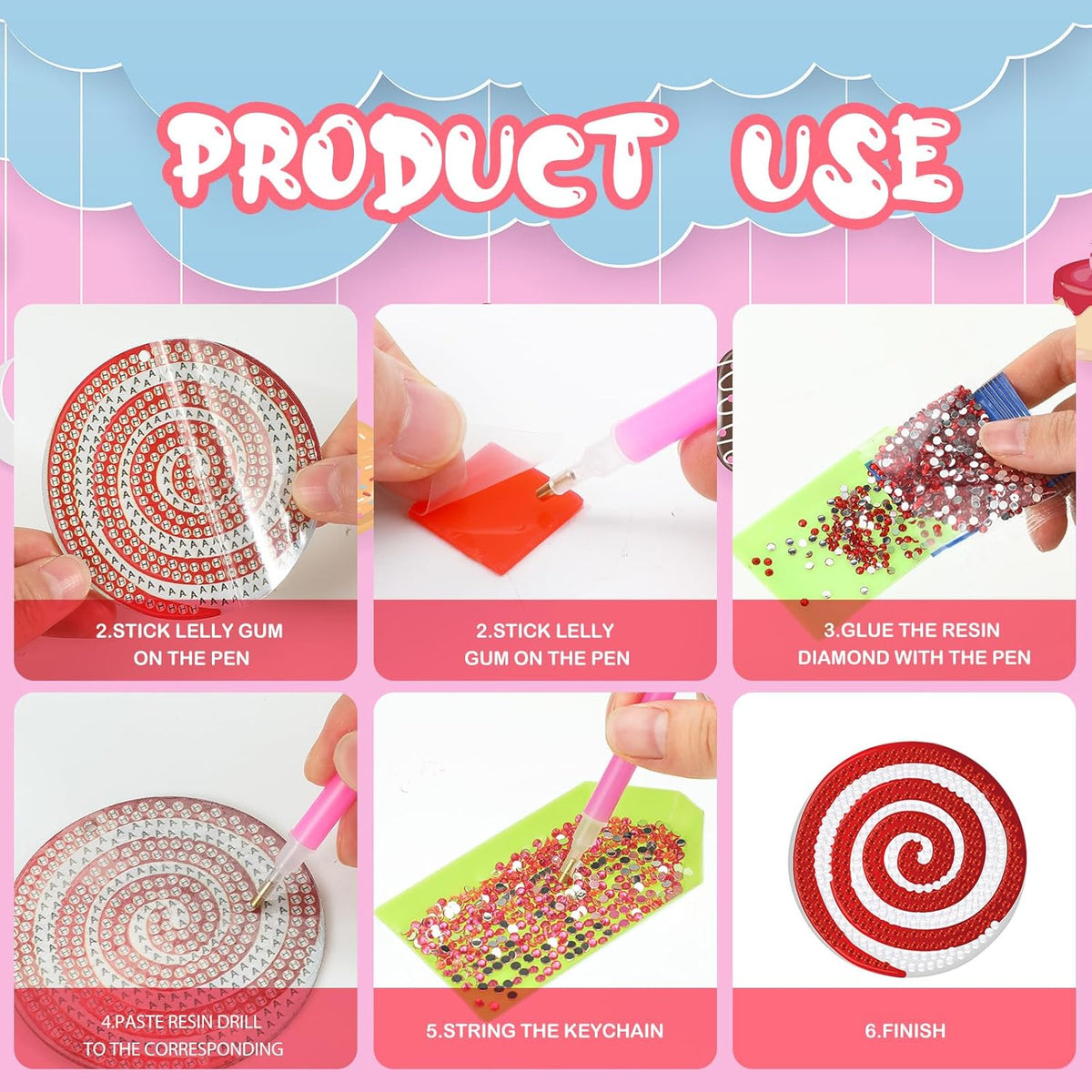 Tondiamo 20 Pcs Christmas Diamond Painting Keychain Kits 5D DIY Diamond Art Pendants Double Sided