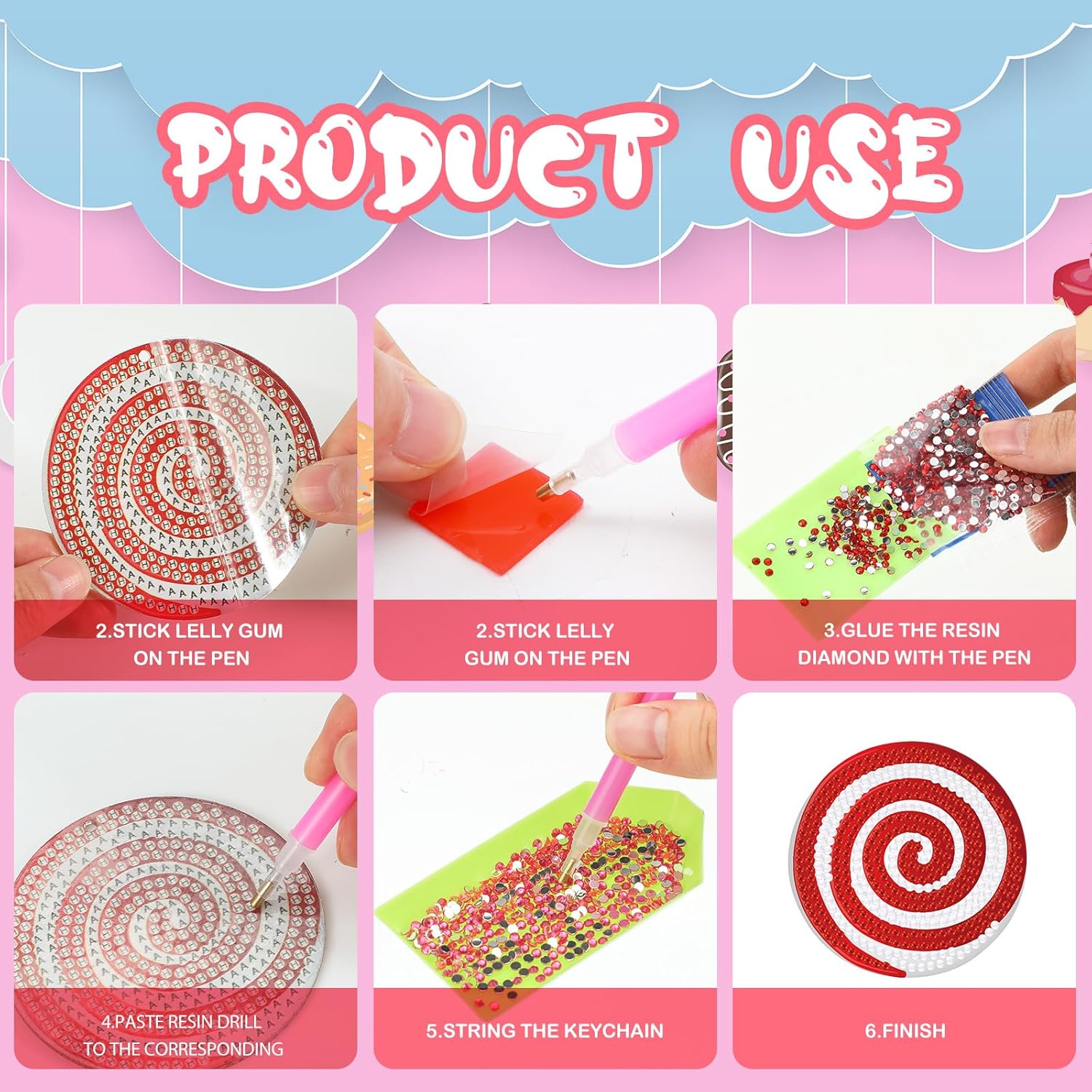 Tondiamo 20 Pcs Christmas Diamond Painting Keychain Kits 5D DIY Diamond Art Pendants Double Sided