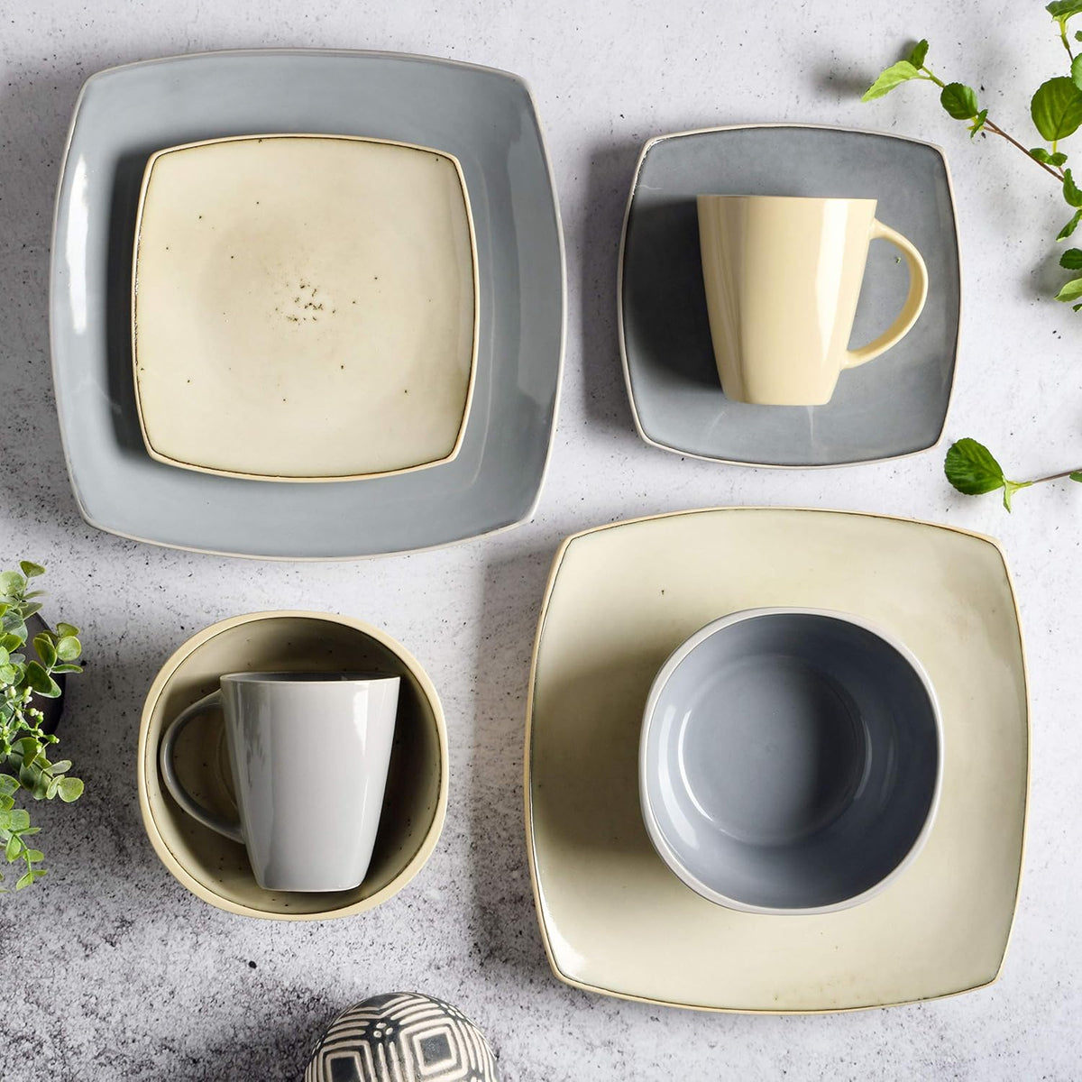 Gibson Elite Soho Lounge Square Reactive Glaze Stoneware Dinnerware Set, Service for 4 (16pc)