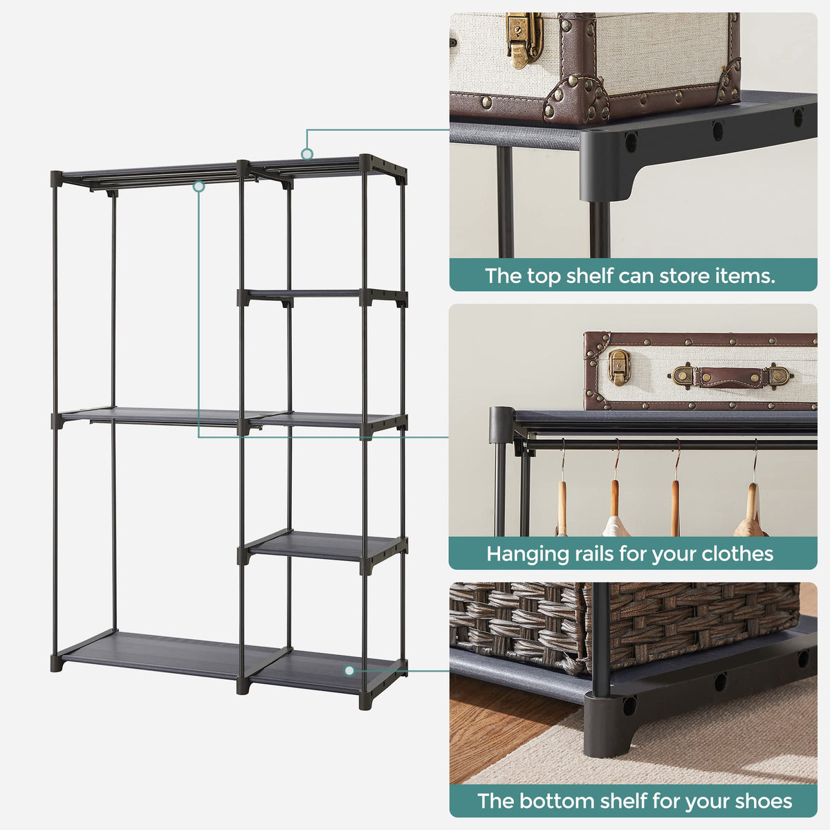 SONGMICS Portable Closet, Freestanding Closet Organizer, Clothes Rack