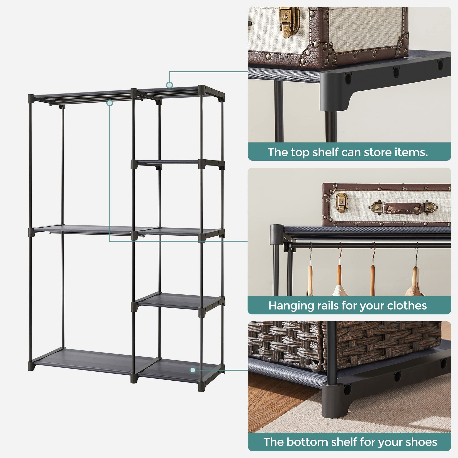 SONGMICS Portable Closet, Freestanding Closet Organizer, Clothes Rack