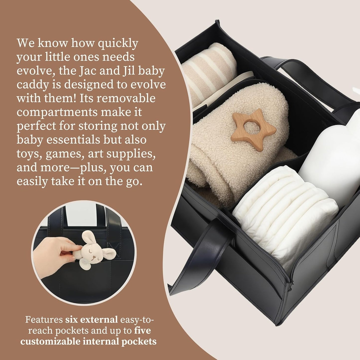 Premium Vegan Leather Baby Diaper Caddy Organizer – Portable Storage Basket for Newborn Essentials