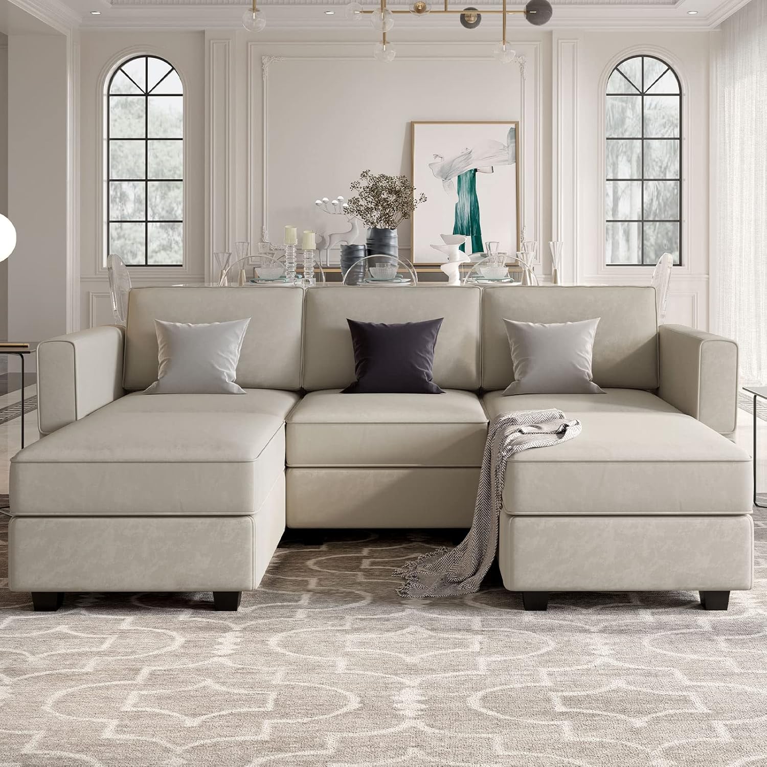 Belffin Modular Sectional Sofa with Double Chaise Velvet U Shaped Sofa Reversible Sectional Couch