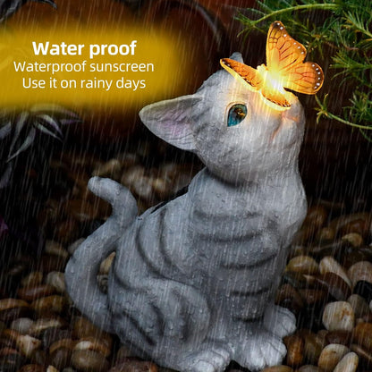 Cat Garden Figurines Outdoor Decor Solar Statue with LED Lights for Patio Lawn Yard Art Decoration