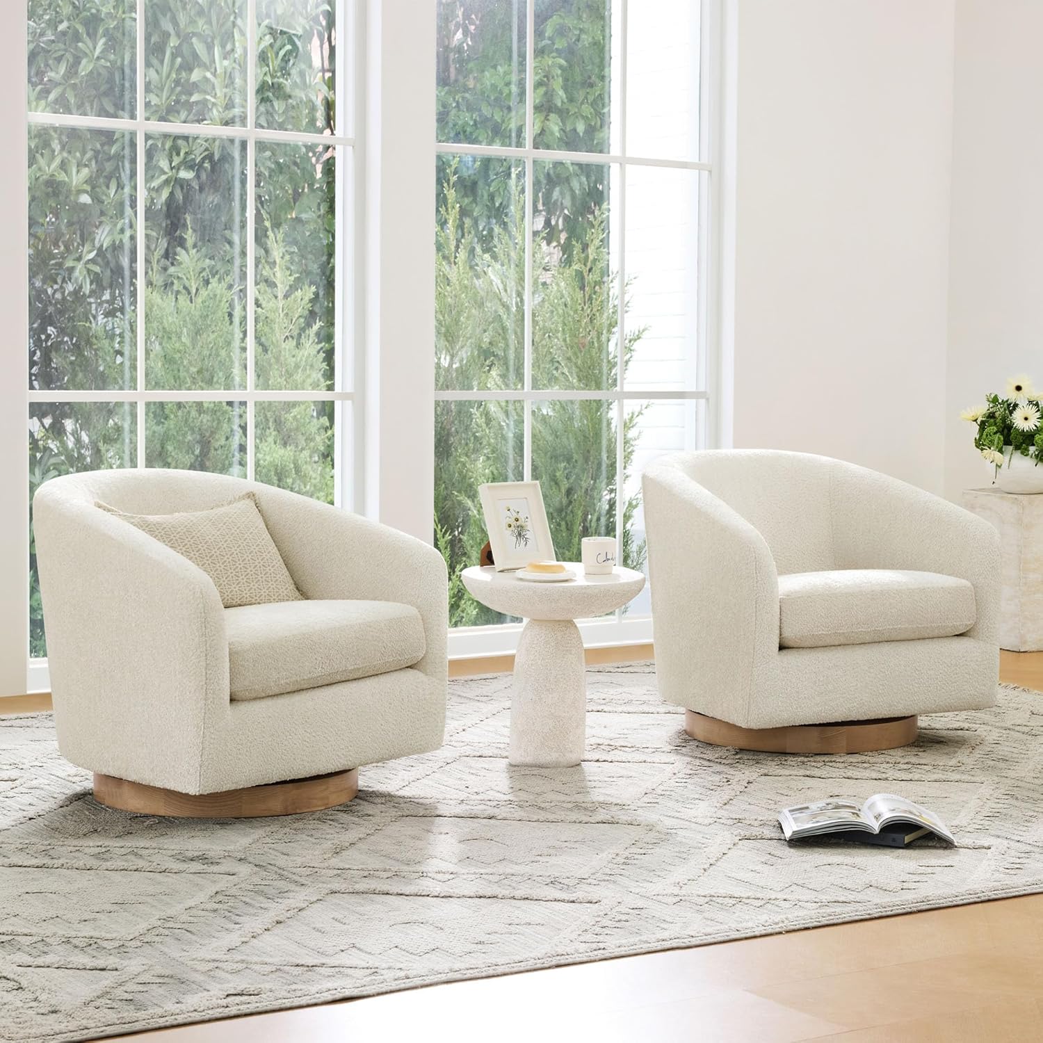 CHITA Swivel Accent Chair Set of 2, FSC Certified Upholstered Fabric Barrel Chair for Living Room