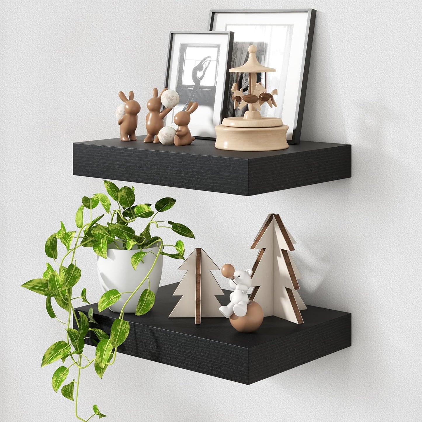 Black Deep Floating Shelves for Wall | 16 Inch Wide x 12 Inch Deep Floating Shelves Set of 2 |