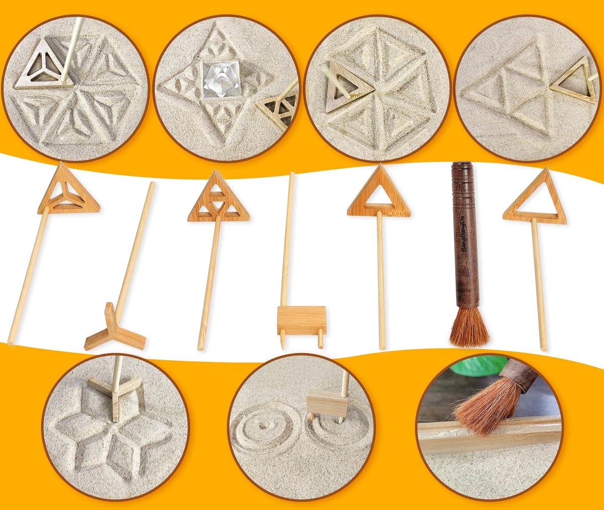 Zen Garden Rake Tool Kit - Miniature Tabletop Japanese Rock Sand Zen Garden Accessories Mini Bamboo