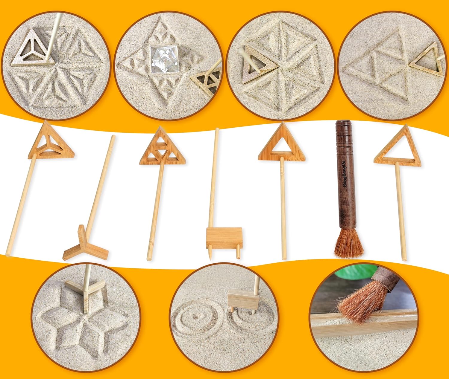 Zen Garden Rake Tool Kit - Miniature Tabletop Japanese Rock Sand Zen Garden Accessories Mini Bamboo