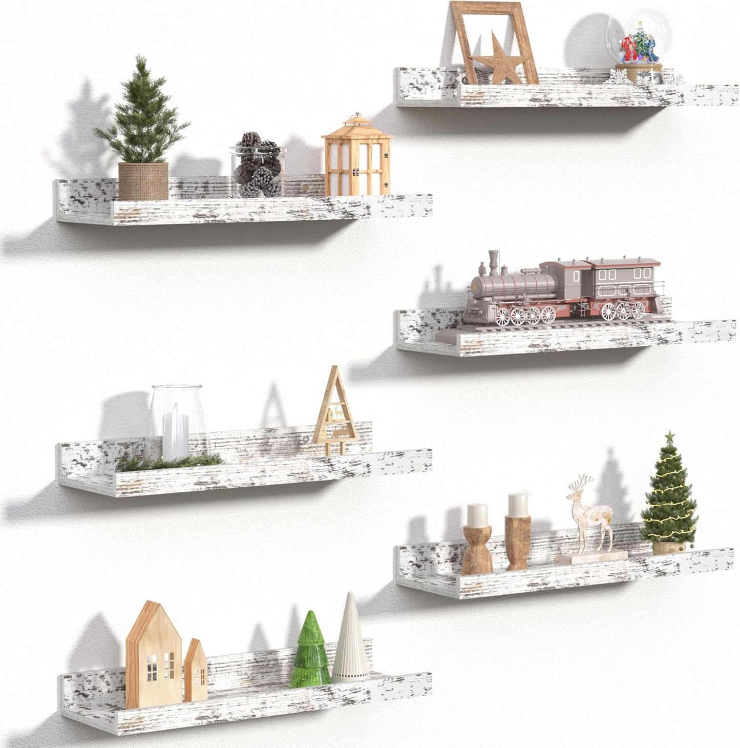 upsimples Floating Shelves for Wall, Wall Shelves for Decor Storage Set of 6, Wall Mounted Wood