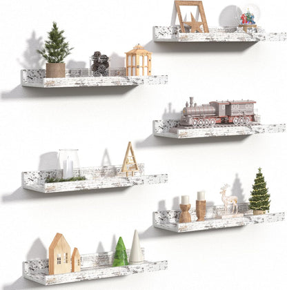 upsimples Floating Shelves for Wall, Wall Shelves for Decor Storage Set of 6, Wall Mounted Wood