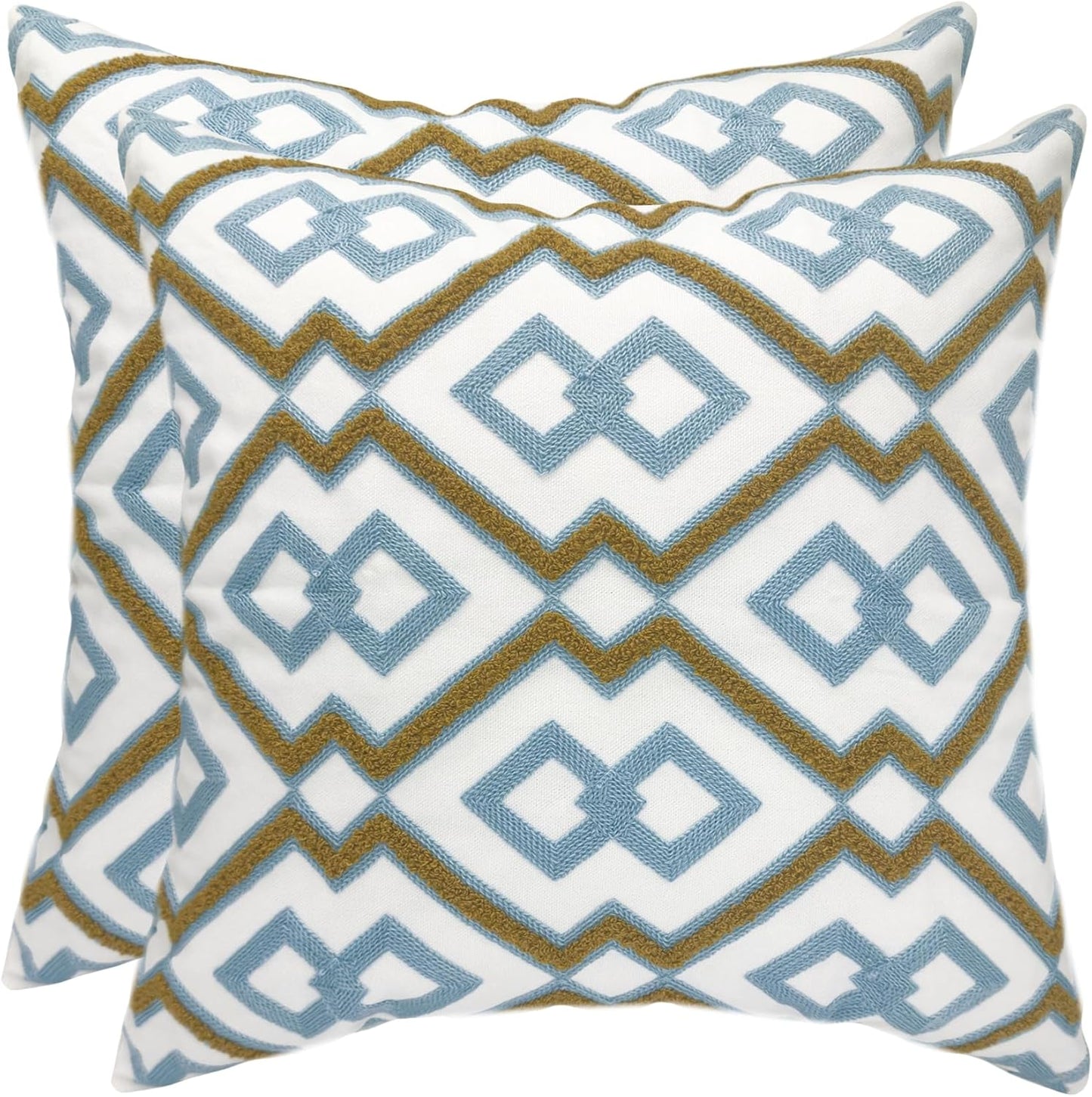 Alysheer Embroidered Decorative Throw Pillow Cover 18"x 18" Set of 2, Classic Boho Geometric