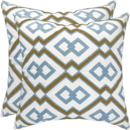 Alysheer Embroidered Decorative Throw Pillow Cover 18"x 18" Set of 2, Classic Boho Geometric