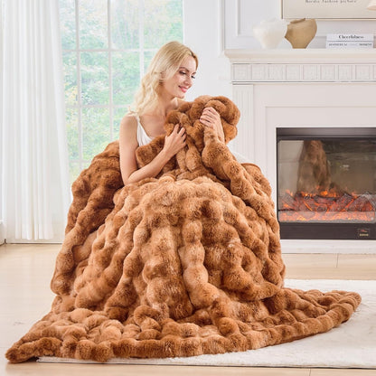 BENVWE Faux Fur Throw Blanket for Couch Bed - Fluffy Soft Thick Bubble Blanket for Living Room Home