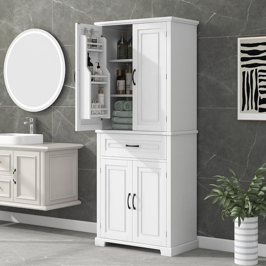 72.2" Tall Storage Cabinet with 4 Doors and Drawer, Freestanding Linen Cabinet, Wooden Pantry with