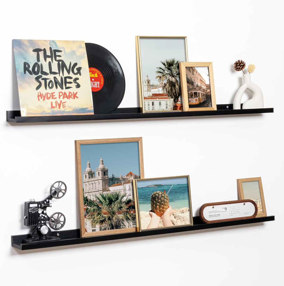 Fun Memories Picture Ledge Shelf, 48 Inch Floating Shelves Set of 2, Large Nursery Book Shelves for