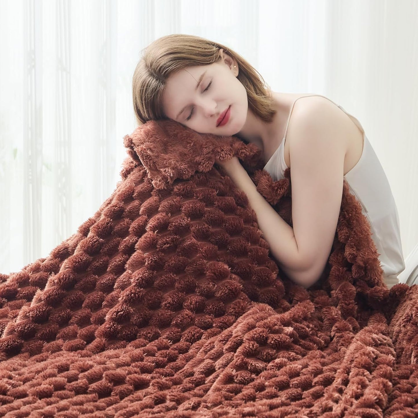 NEWCOSPLAY Super Soft Throw Blanket Coffee Premium Silky Flannel Fleece 3D Clouds Stylish Jacquard