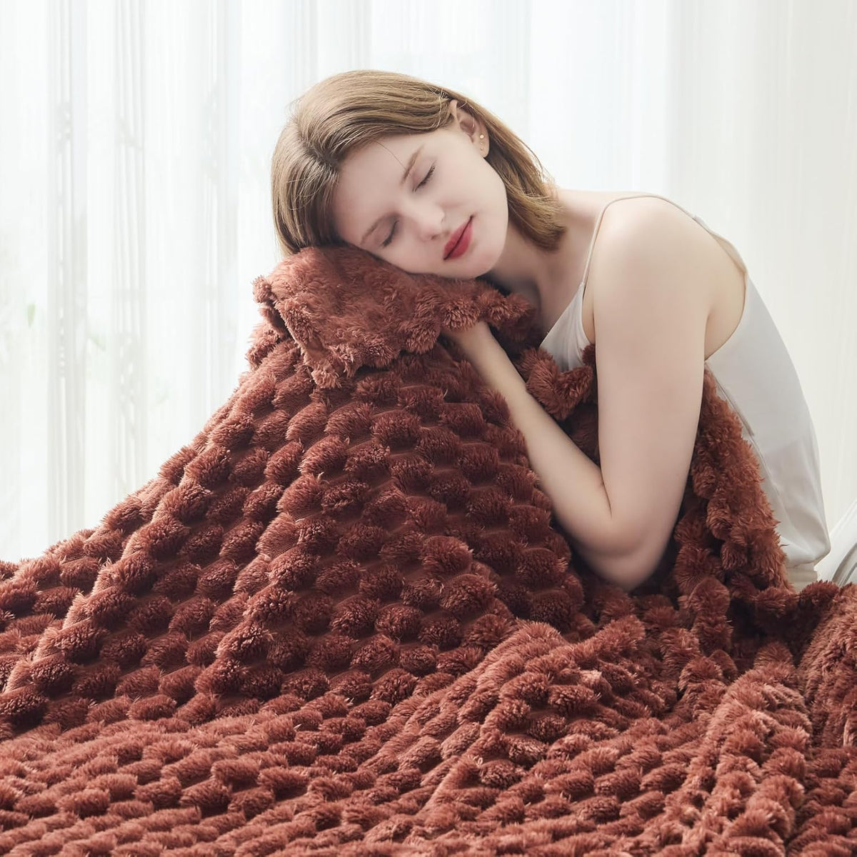 NEWCOSPLAY Super Soft Throw Blanket Coffee Premium Silky Flannel Fleece 3D Clouds Stylish Jacquard