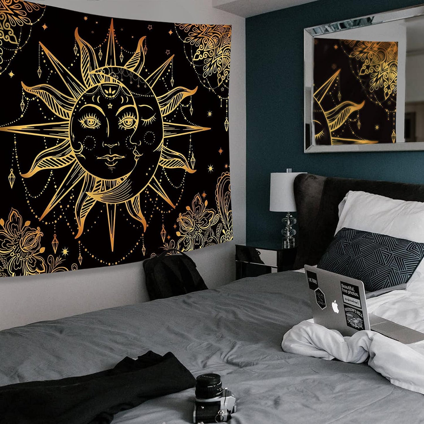 Lunerfex Hippie Sun and Moon Tapestry Bohemian Tapestry Aesthetic Cute Tapestries for Bedroom and