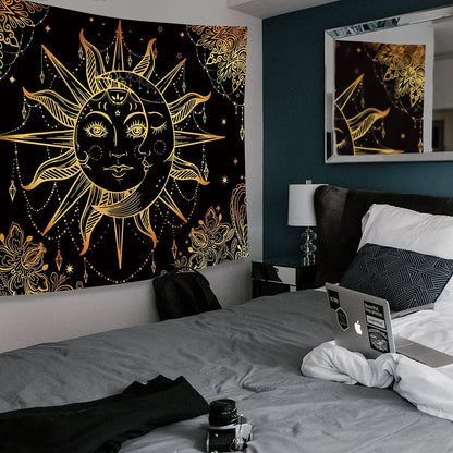 Lunerfex Hippie Sun and Moon Tapestry Bohemian Tapestry Aesthetic Cute Tapestries for Bedroom and