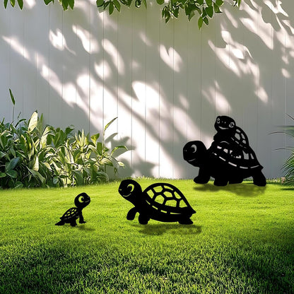 3 Pack Turtle Metal Garden Decorative Stakes, Weather Proof Silhouette Statues for Yard