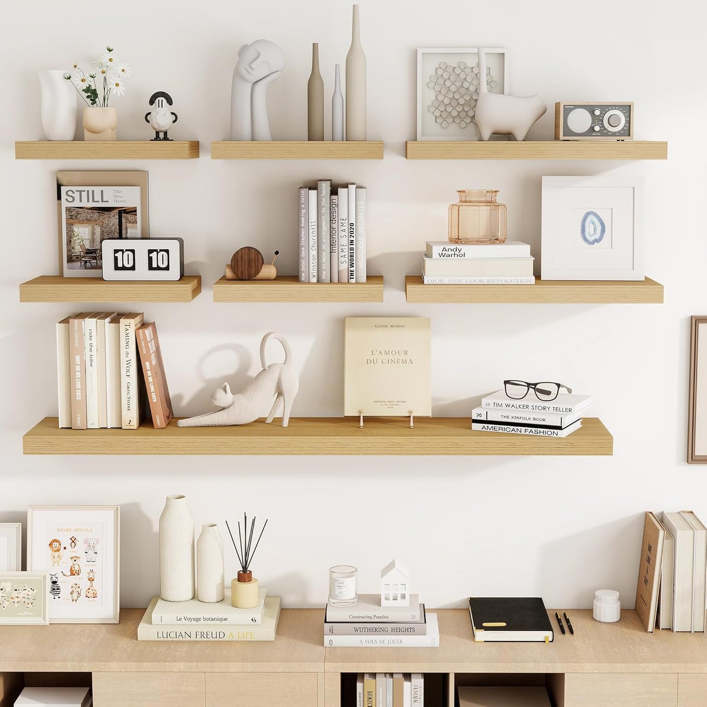 16 Inch Floating Shelves, 3D Textured Wood Grain, 16"x9.25"x1.5" Inch Deep Floating Shelves for