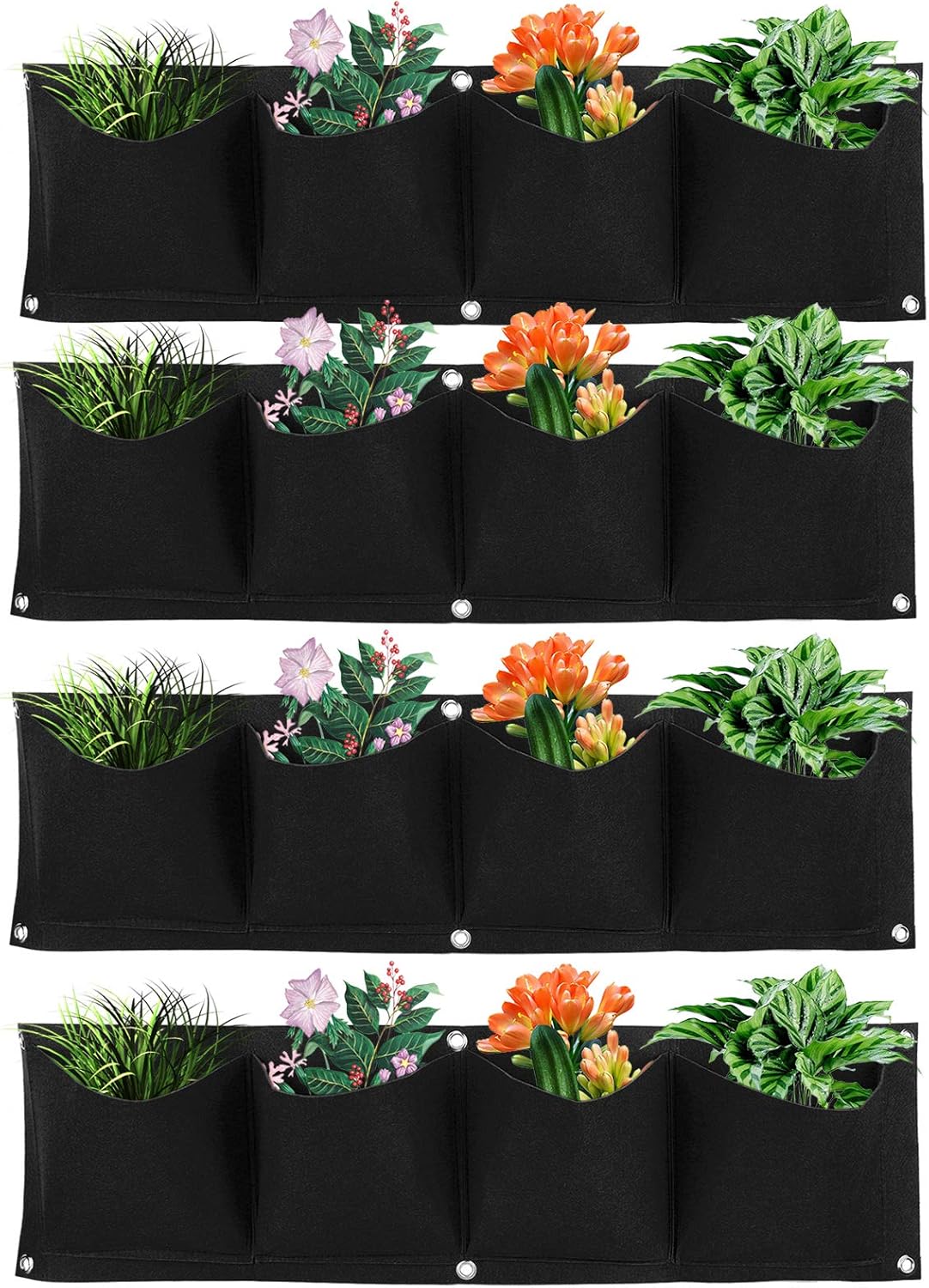4Pcs 4 Pocket Felt Vertical Wall Garden Planter Plant Grow Bag Reusable Wall Mounted Planting