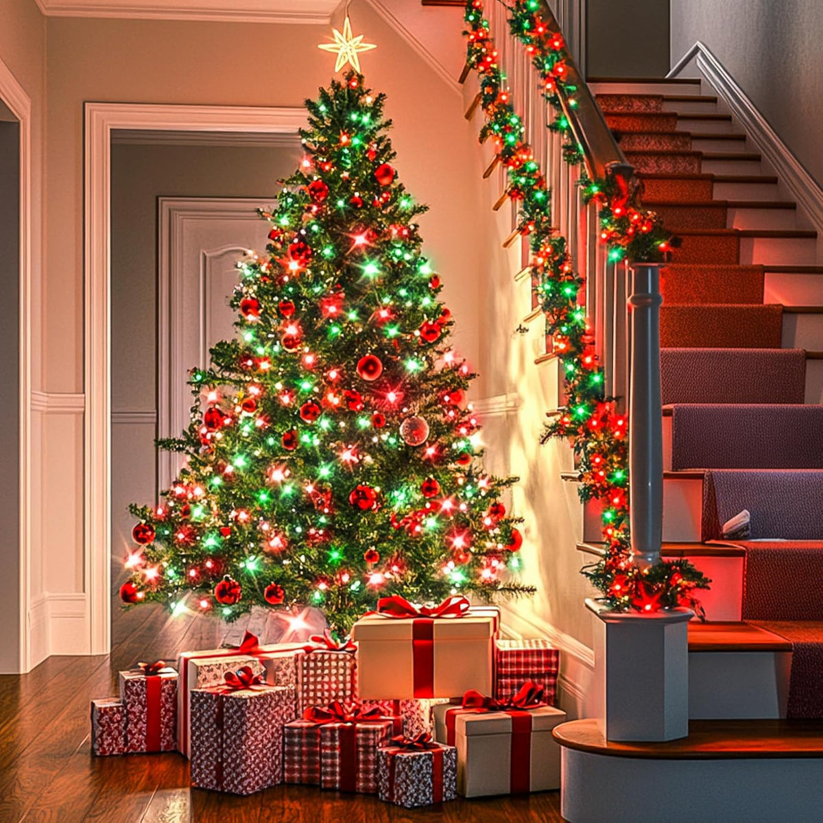 JMEXSUSS Connectable Red and Green Christmas Lights, 8 Modes 100 LED Twinkle String Lights Indoor