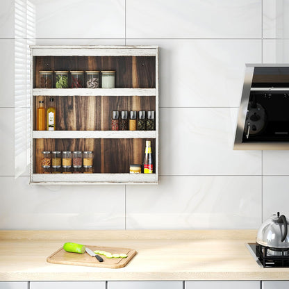 Nisorpa 3 Tier Spice Rack Wall Mount, Rustic Burnt Wood Wall Hanging Spice Rack Kitchen Spice Shelf