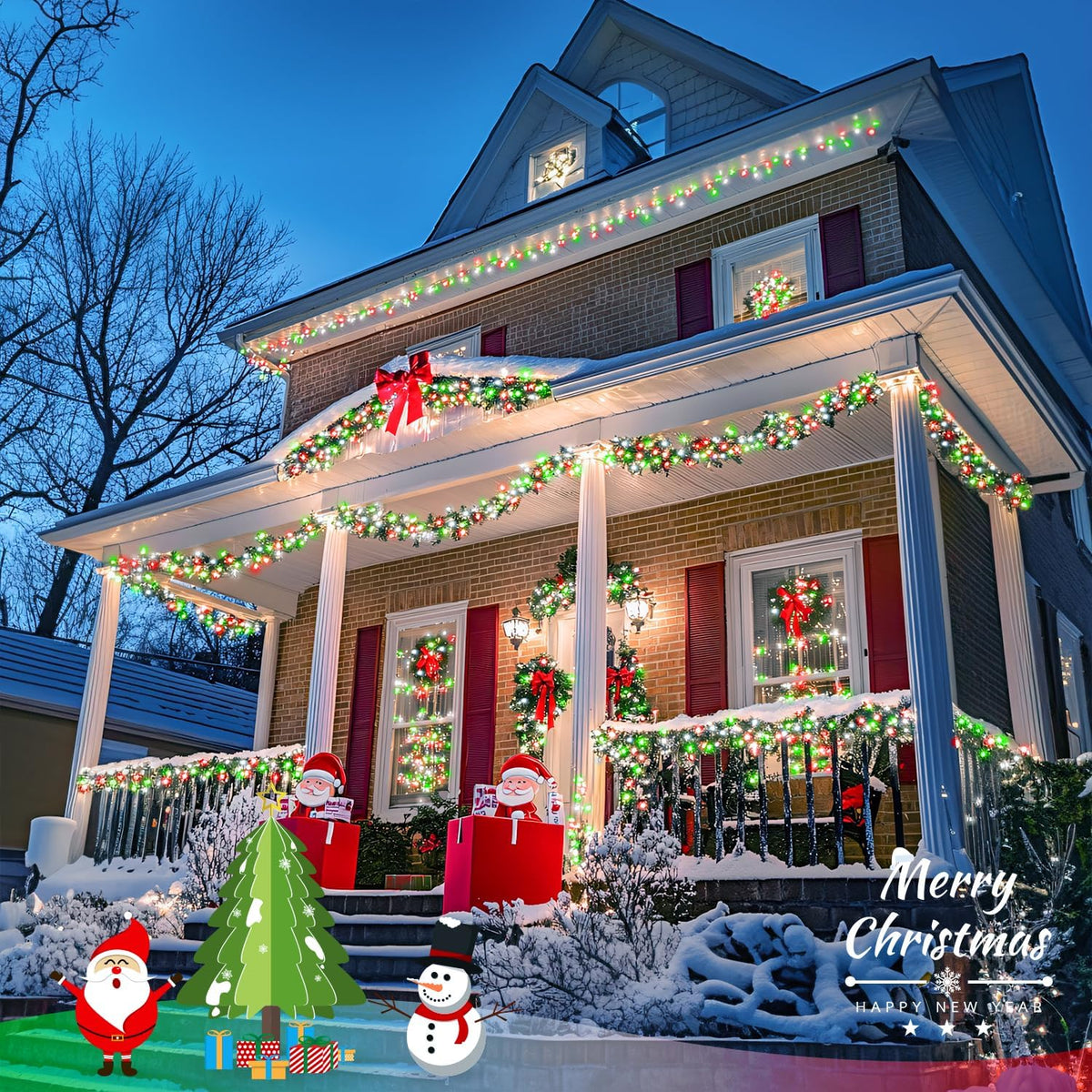 JMEXSUSS Connectable Red White and Green Christmas Lights, 8 Modes 100 LED Twinkle String Lights