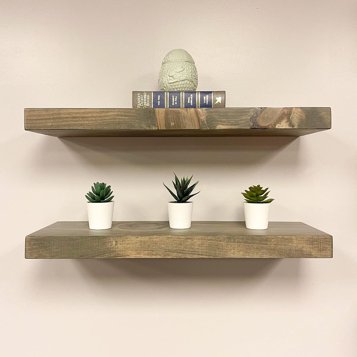 URBANDI, Rustic Floating Shelves, Set of 2, Hidden Bracket, Solid Wood, Heavy Duty, Wall Mounted