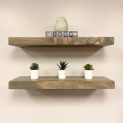 URBANDI, Rustic Floating Shelves, Set of 2, Hidden Bracket, Solid Wood, Heavy Duty, Wall Mounted