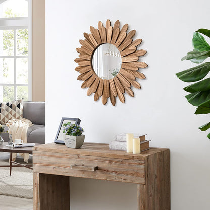 Honiway Mirror Wall Decor 21 inch Rustic Wood Boho Aesthetic Mirror for Room & Home Decor Farmhouse